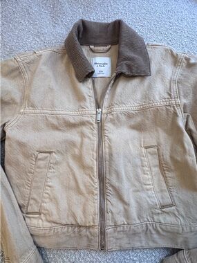 Abercrombie & Fitch Tan Zip-Up Jacket with Corduroy Collar